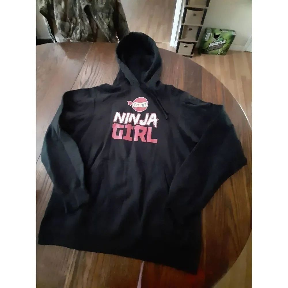 New Medium Black Pink Yellow White Ninja Girl Long Sleeve Pullover Hoodie NWT